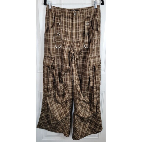 Minga London Plaid Wide Leg Cargo Pants Size 28 - Picture 2 of 9
